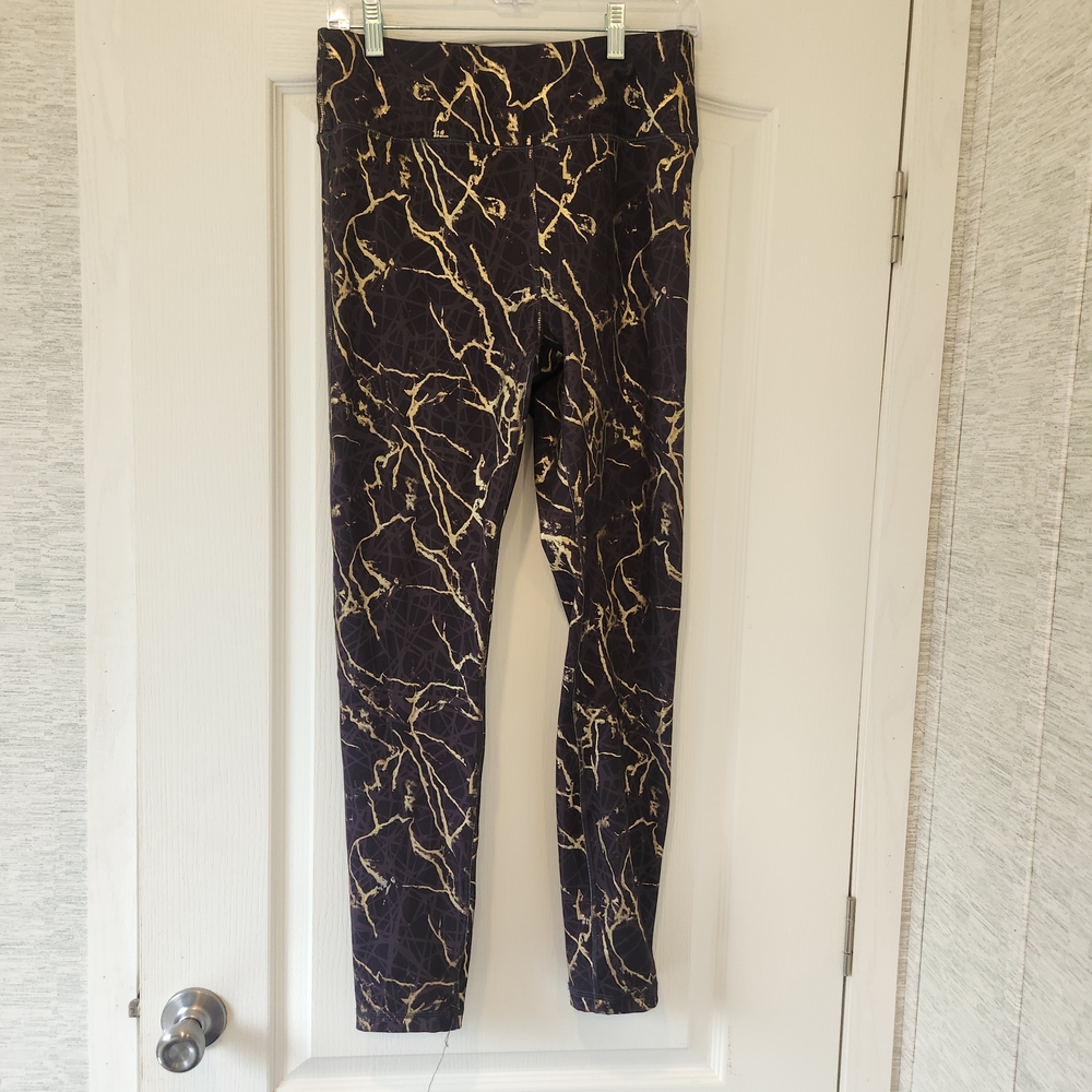 Mono B Black and Gold Marble Leggings Size L Euc